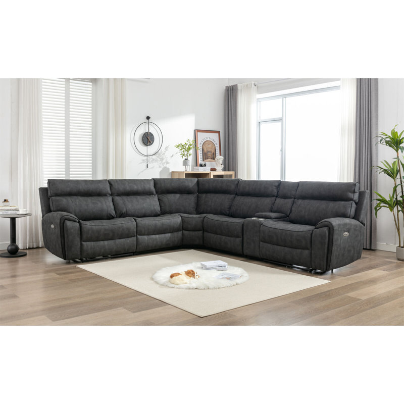 Foweler 5 Seater Reclining Sofa & Chaise, Dark Grey