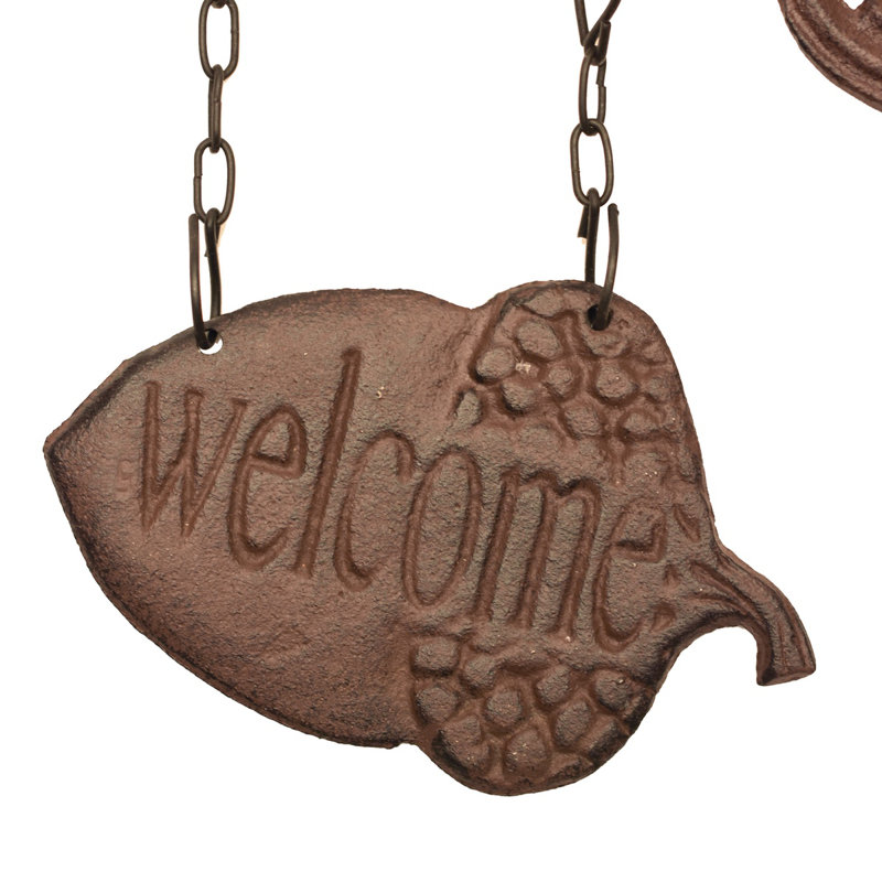 Panneau de bienvenue en fonte rustique avec porte suspendue Welcome