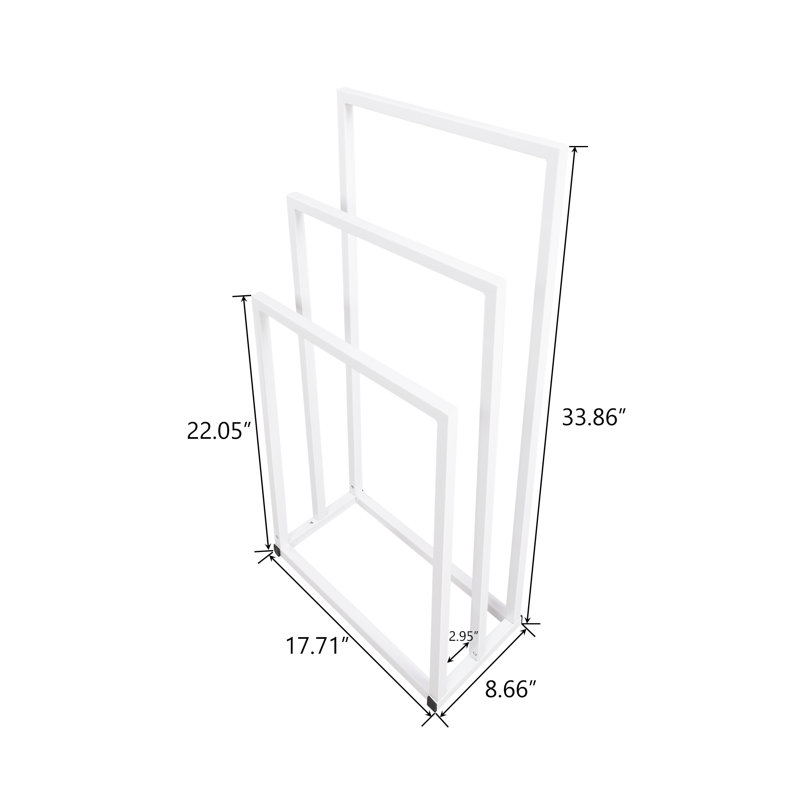 Porte-serviettes autoportant à 3 niveaux blanc - Organisateur de porte-serviettes en métal chromé pour salle de bain, chambre à coucher, cuisine, piscine | Assemblage robuste et facile
