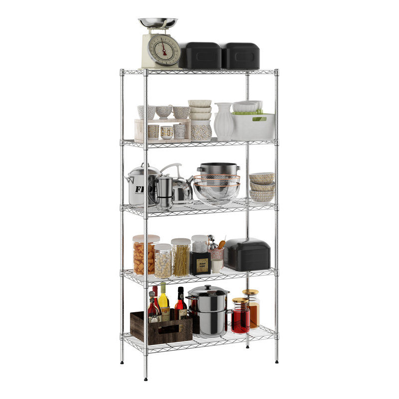 Glenward 76.2cm W Stainless Steel Height -Adjustable Storage Rack with Wheels, 152.4cm H x 76.2cm W x 35.56cm D