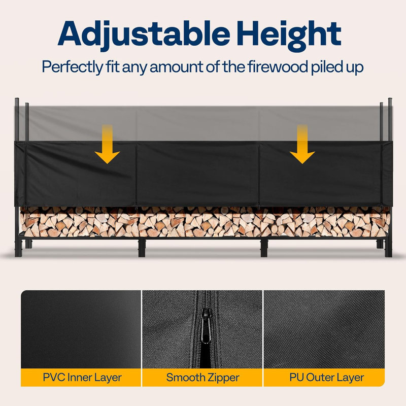 Ultra Duty Black Steel 12 ft Log Rack with Adjustable Cover