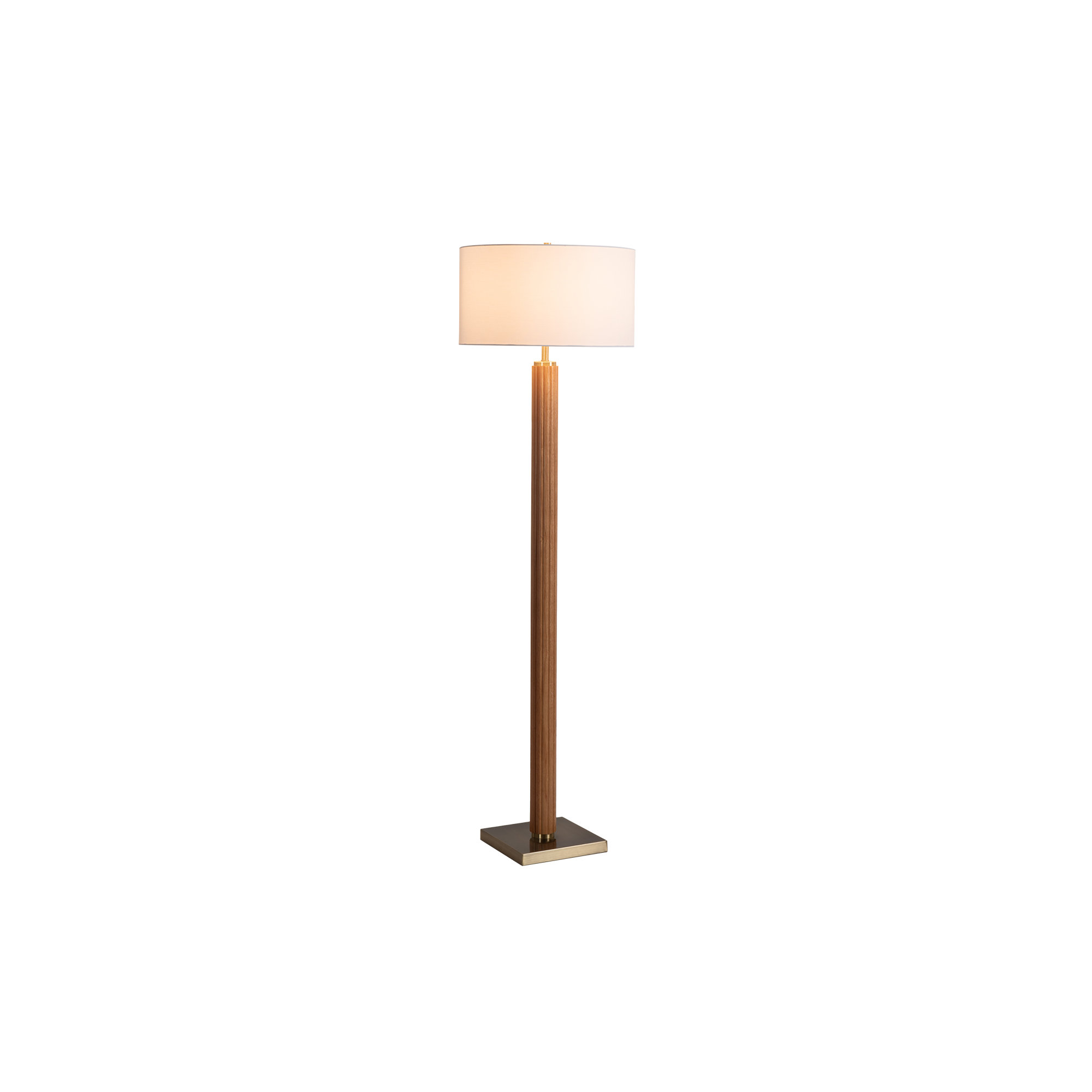 Tambo Floor Lamp -  Weathered Brass, White linen Shade, Dimmer, Natural Ash