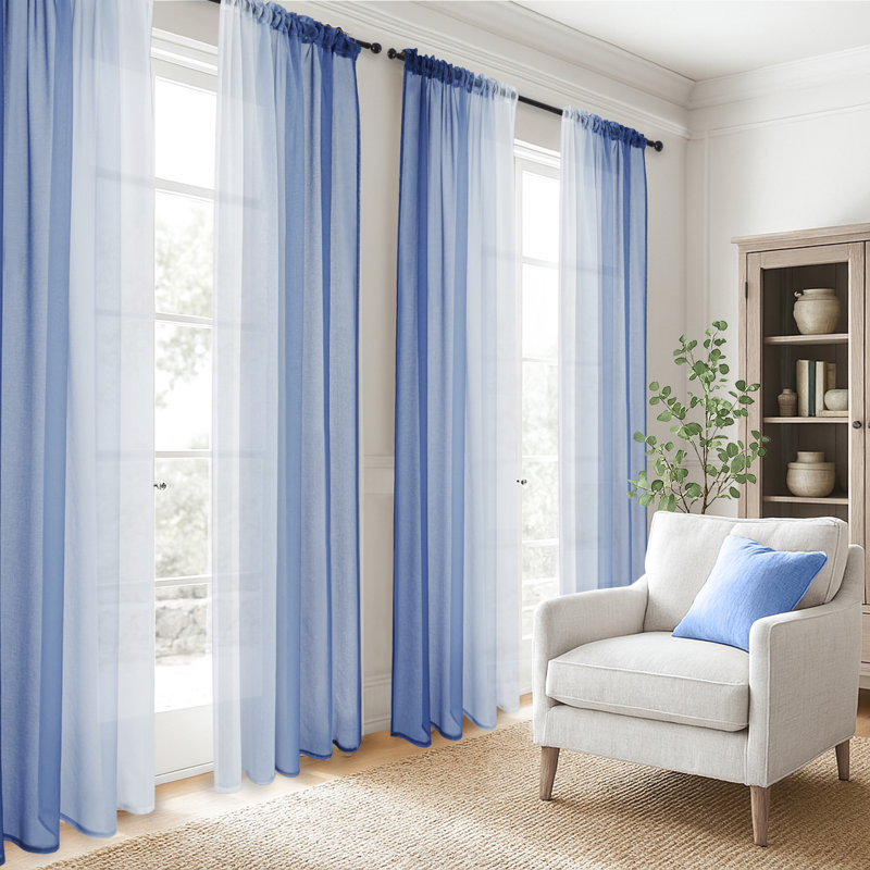 Gradient Sheer Curtains for Room Decor,Chiffon Gradient Semi Voile Rod Pocket Window Drapes,Set of 2, 54" W x 63" L, Blue