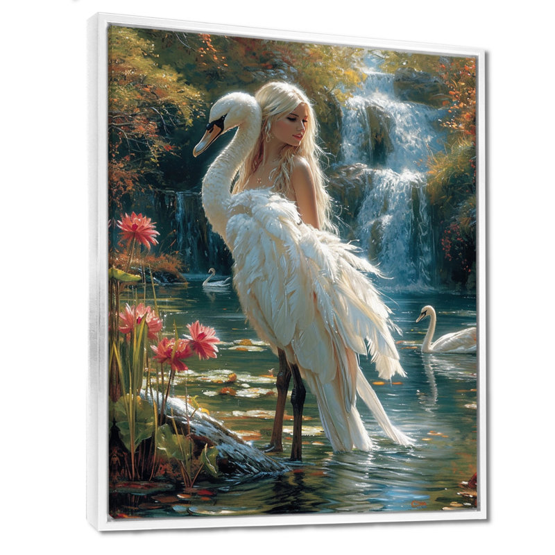 Le mystérieux mystère du cygne blanc, Toile encadrée flottée blanche, H 44 po x l 34 po x P 1,5 po