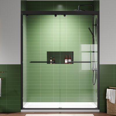 56"-60" W X 76" H Double Sliding Semi-Frameless Shower Door with 5/16"(8mm) Clear Tempered Glass