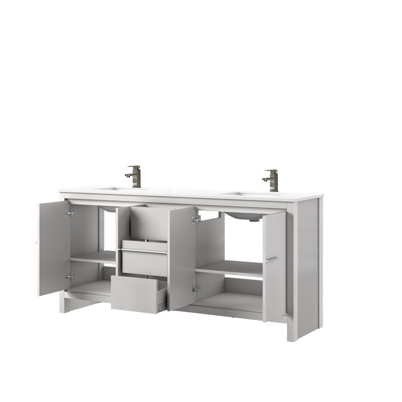 Lafarre 72 in W x 20 in D Double Bath Vanity and Gun Metal Faucet Set, White Quartz, White