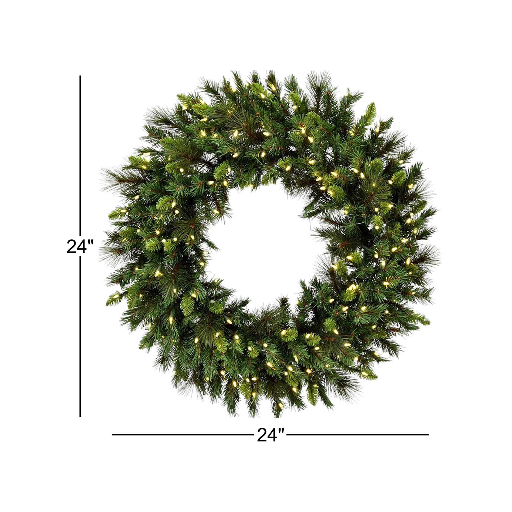 Bangor Mixed Pine Faux Pine Lighted Wreath, LED, 24"H x 24"W x 3"D