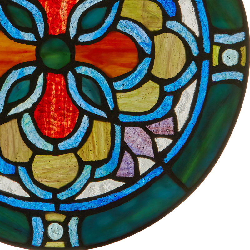 Vitrail de fenêtre 12 po H Tiffany, Bleu sarcelle / rouge / transparent