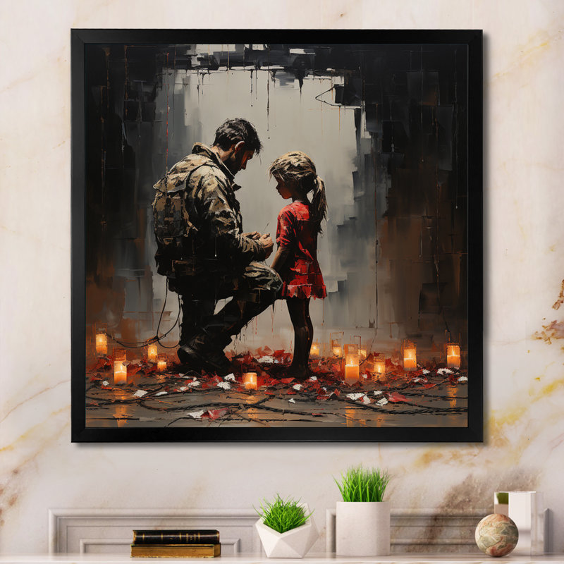 Reproduction d'art sur toile, "Père et fille", H 16 po x l 16 po x P 1 po, Cadre photo noir simple