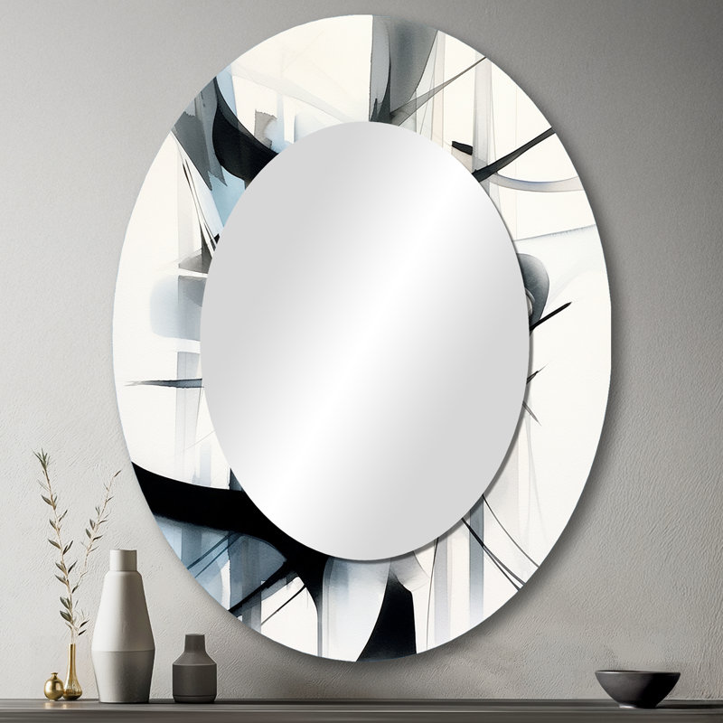 Abstract Neutral XII - Modern Oval Wall Mirror, 43" x 33"