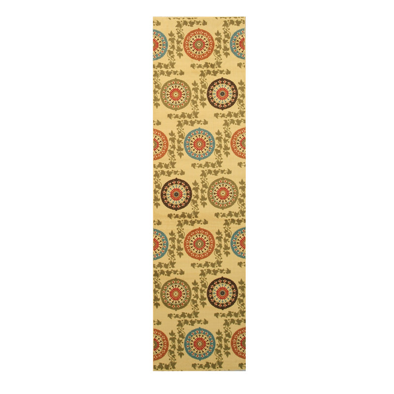 Tapis floral transitionnel en nylon Mandana, Tapis de couloir 2 pi 7 po x 9 pi 1 po