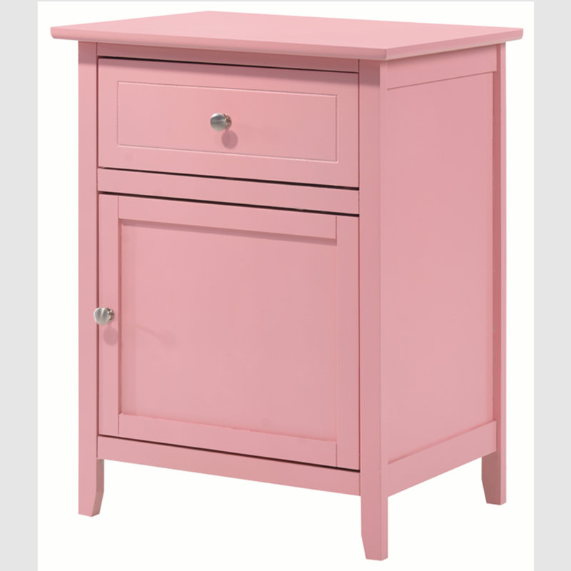 Transitional Pink 1-Drawer Nightstand with Nickel Handles