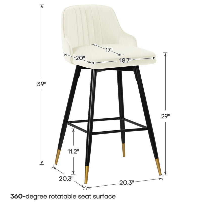 Tabouret de bar et de comptoir pivotant rembourré de 26 po / 29 po avec structure en métal solide et dossier en velours