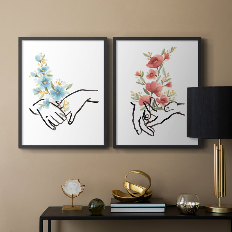 «HandsAndFlowersI», reproduction encadrée de qualité supérieure - prête à être accrochée - aucun clou requis - aucun clou requis