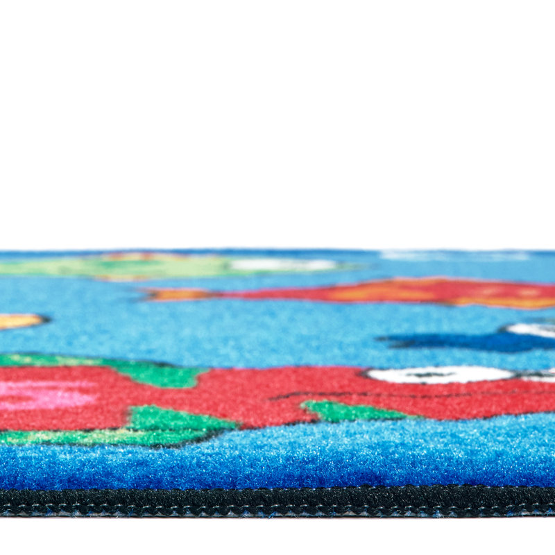 Tapis bleu lavable en machine touffeté à la machine quelque chose de KID $ Value Rugs ™, Rectangle 4 pi x 6 pi
