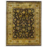 Hand Knotted Wool Oriental Area Rug in Black And Ivory
