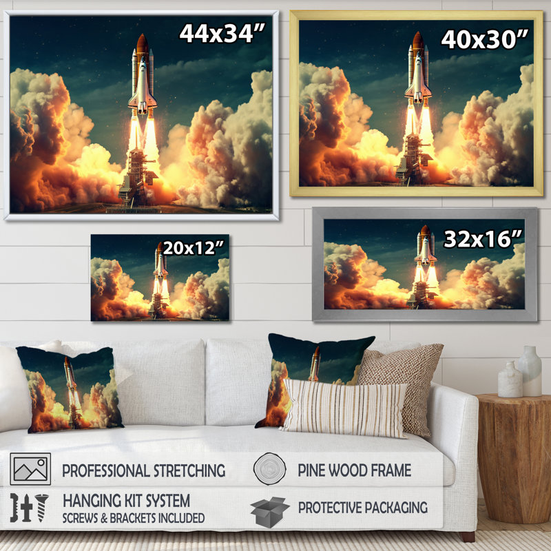 " Vintage Spaceship Rocket II ", Wrapped Canvas, 30" H x 40" W x 1.5" D