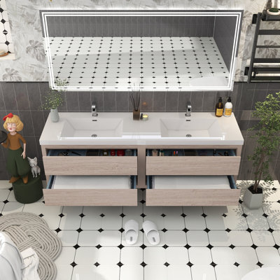Meuble-lavabo double avec plateau 70,9 po Castanea