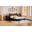 Lit plateforme double en bois pleine grandeur avec tête de lit en forme de gourde, style rétro et support à lattes en bois, finition noyer-131475850
