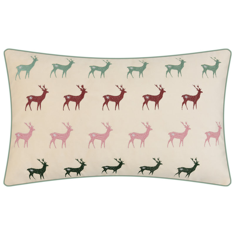 Housse de coussin décoratif en velours de Noël 12 x 20 pouces Renne, Beige
