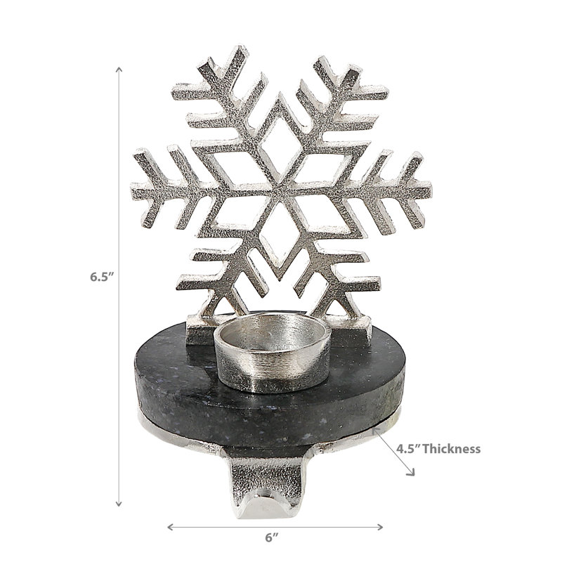 Christmas Snowflake with Tealight Stocking Holder, Silver/Black