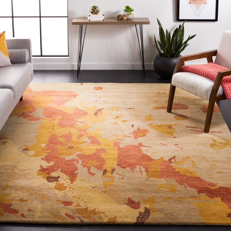 Tapis jaune / orange / rouge en laine touffeté à la main Jorie, Rectangle 6 pi x 9 pi