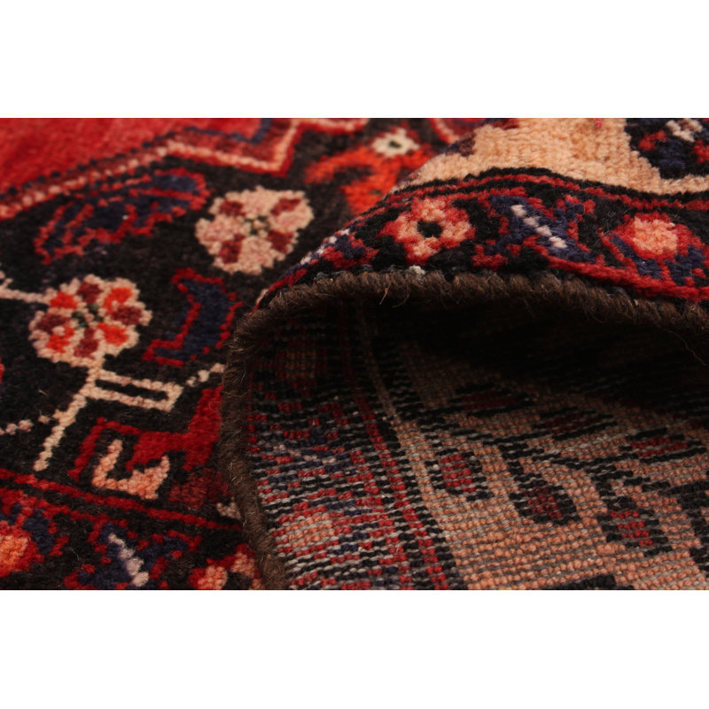 Tapis décoratif en laine de conception unique noué à la main gris kula rouge/beige 4 pi 6 po x 9 pi 1990s