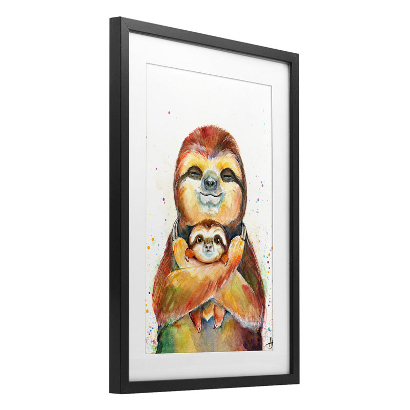 «Exotic Xenarthra Sloths», reproduction sous verre encadrée, conception de Marc Allante, H 20 po x l 14 po, Cadre noir minuit
