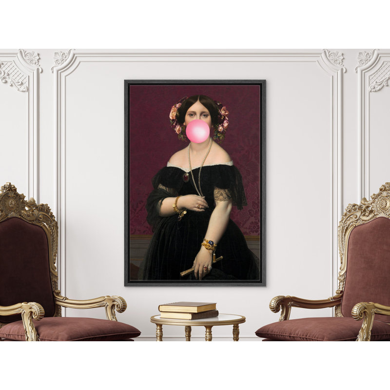 «Classic Woman Pink Bubblegum», H 24 po x l 16 po, Cadre flottant noir