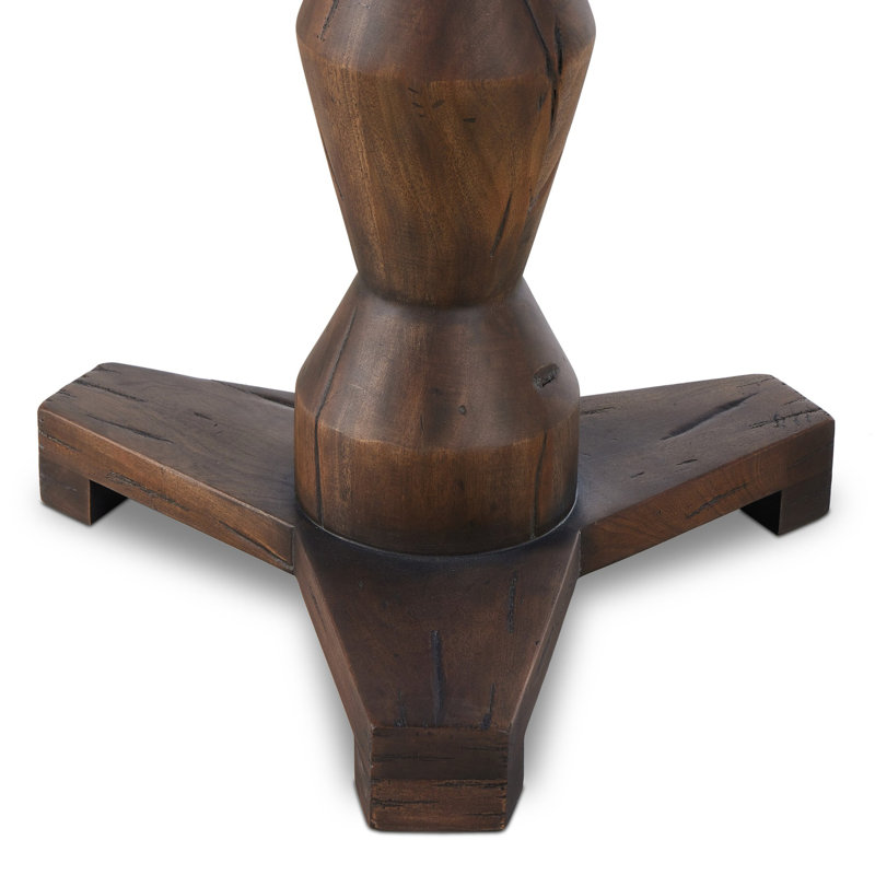Naiesha Round Brown Solid Wood Pedestal End Table