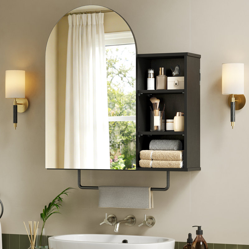 Bathroom  Storage Cabinet Arch Wall-Mounted Medicine Cabinet Mirror Cabinet with Storage, Black