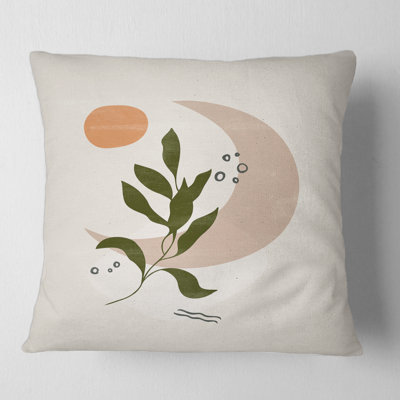 Abstract Geometrical Moon With Leaf I - Modern Printed Throw Pillow