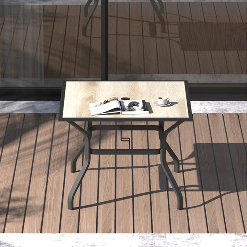 Metal Patio Table With Umbrella Hole And Beige Coating - For Garden, Backyard, Porch, Balcony Square In Easy To Maintain