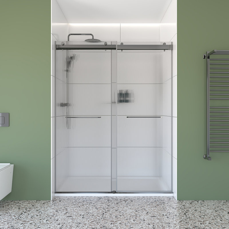 Ensemble de douche rectangulaire sans cadre en chrome avec finition en verre cannelé l 60 po x P 32 po x H 76 po Molly