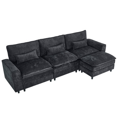 Convertible Sectional Sofa Couch, 4 Seat Sofa Set for Living Room L-Shaped Modular Sofa with Ottoman