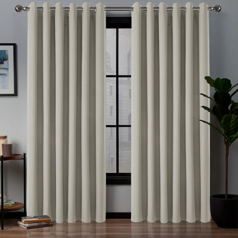 Linen Blackout Eyelet Curtains - Thermal Insulated Room Darkening Window Panels, Mink, 168cm Width x 183 cm Drop
