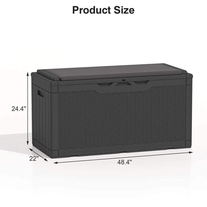 Black Polypropylene Wicker Lockable Deck Box, 100 Gallon