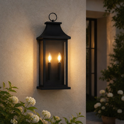  3-Light 28"h Black Outdoor Wall Light,1-Pack Wall Lantern Sconce With Clear Glass