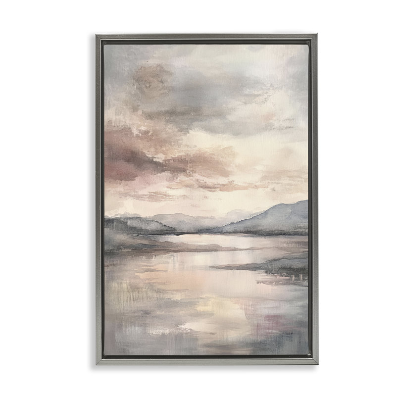 Cadre flottant de paysage de lac couvert de nuages, design par Petal Prints Design, H 25 po x l 17 po