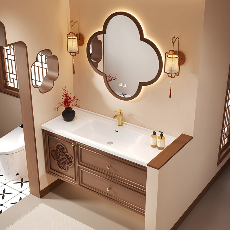 Wall Mounted Single Double Combined Vanity Unit Bathroom Vanity With Ceramic Top with Mirror, 21.65" H x 39.76" W x 19.69" D
