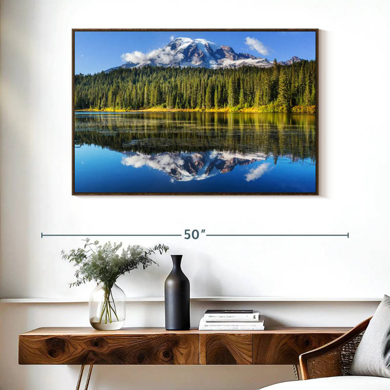 Lac alpin près du mont Rainier, Cadre flottant noyer, 40 po x 27 po