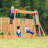 Dolphin Playground Wooden Outdoor Swing Set With 2 Belt Swings, Gym Rings, And Climbing Ladder For Kids