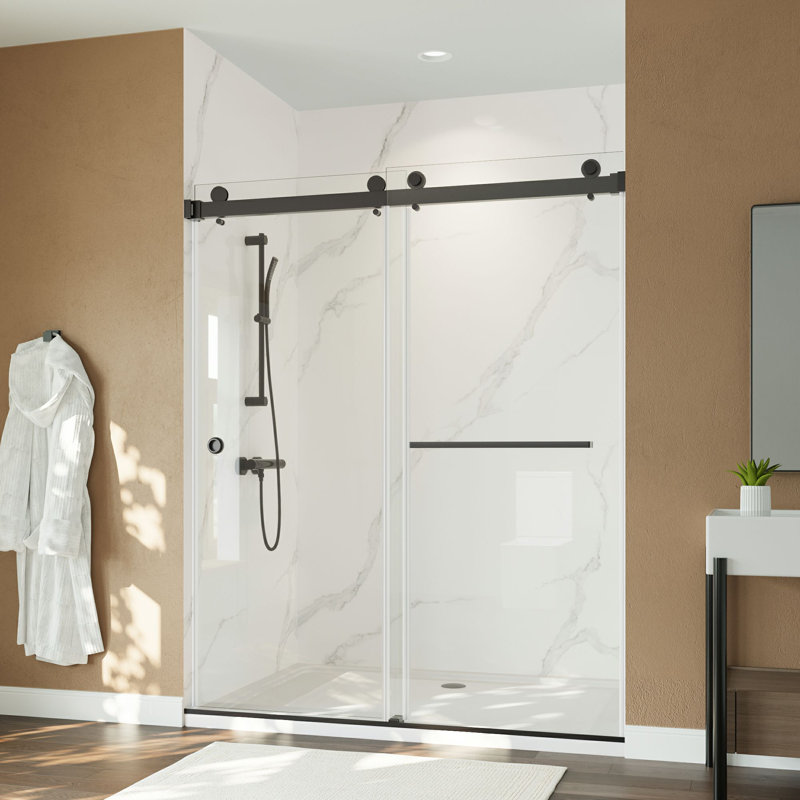 55-59 "x 72", porte de douche coulissante double sans cadre - verre trempé avec revêtement facile à nettoyer, installation réversible, rail en acier inoxydable silencieux