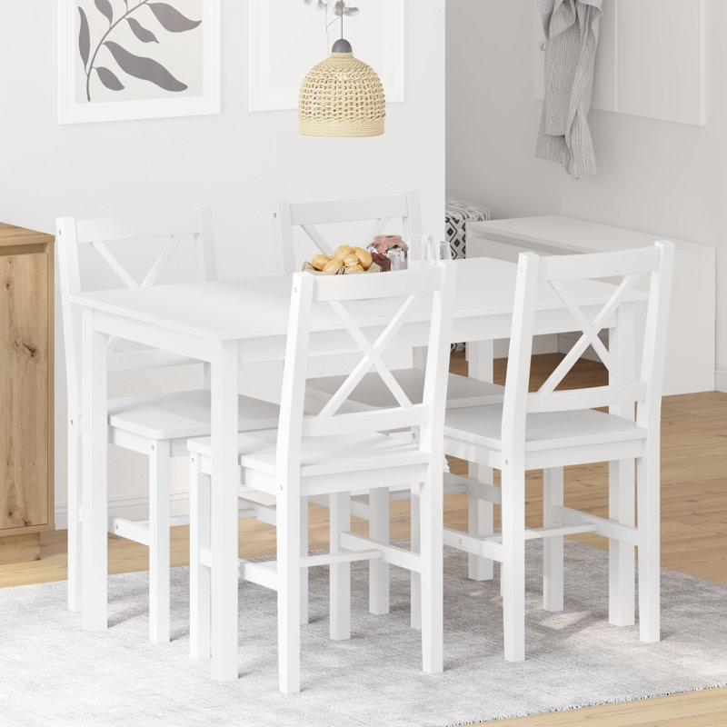 4 - Person Solid Wood Dining Set, White