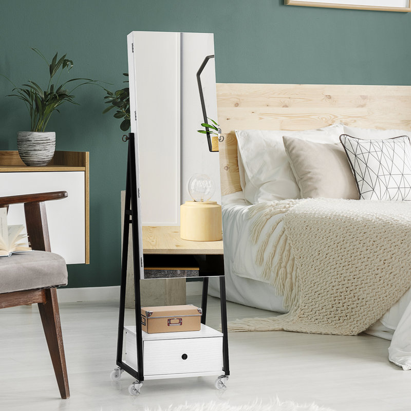Armoire pour bijoux avec miroir Omeara, Blanc