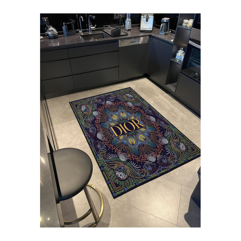 Tapis décoratif à motif floral texte lavable à la machine, Rectangle 3 pi 3 po x 4 pi 11 po