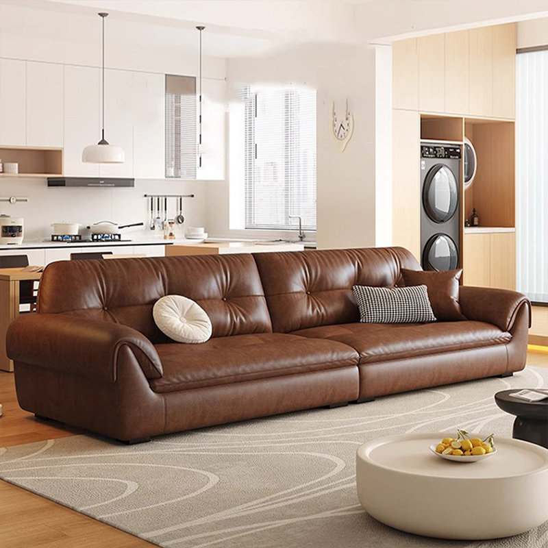 Canapé modulaire brun en cuir véritable, 4, H 33,46 po x l 110,24 po x P 37,8 po