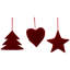 Ornements d'arbre de Noël écossais cœur et étoile - 5 po - rouge et vert - ensemble de 3