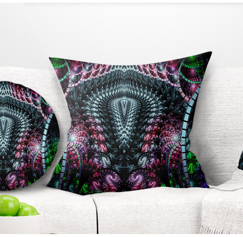 Strange Fractal Design on Black - coussin imprimé abstrait, 16 po x 1 po, Coussin décoratif