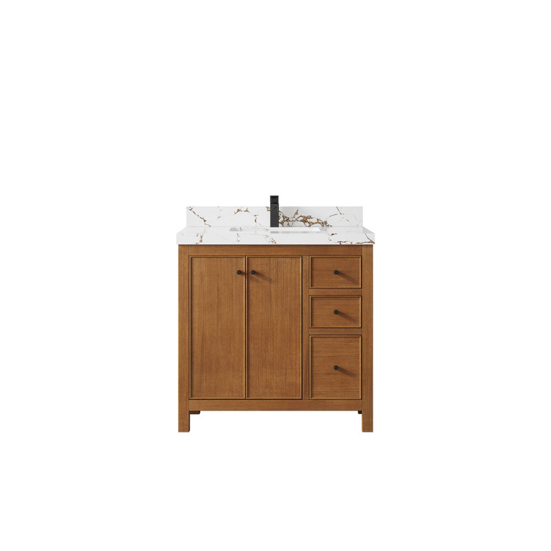 Meuble-lavabo simple 36 po avec plateau Chicago Teak, Brun Viola